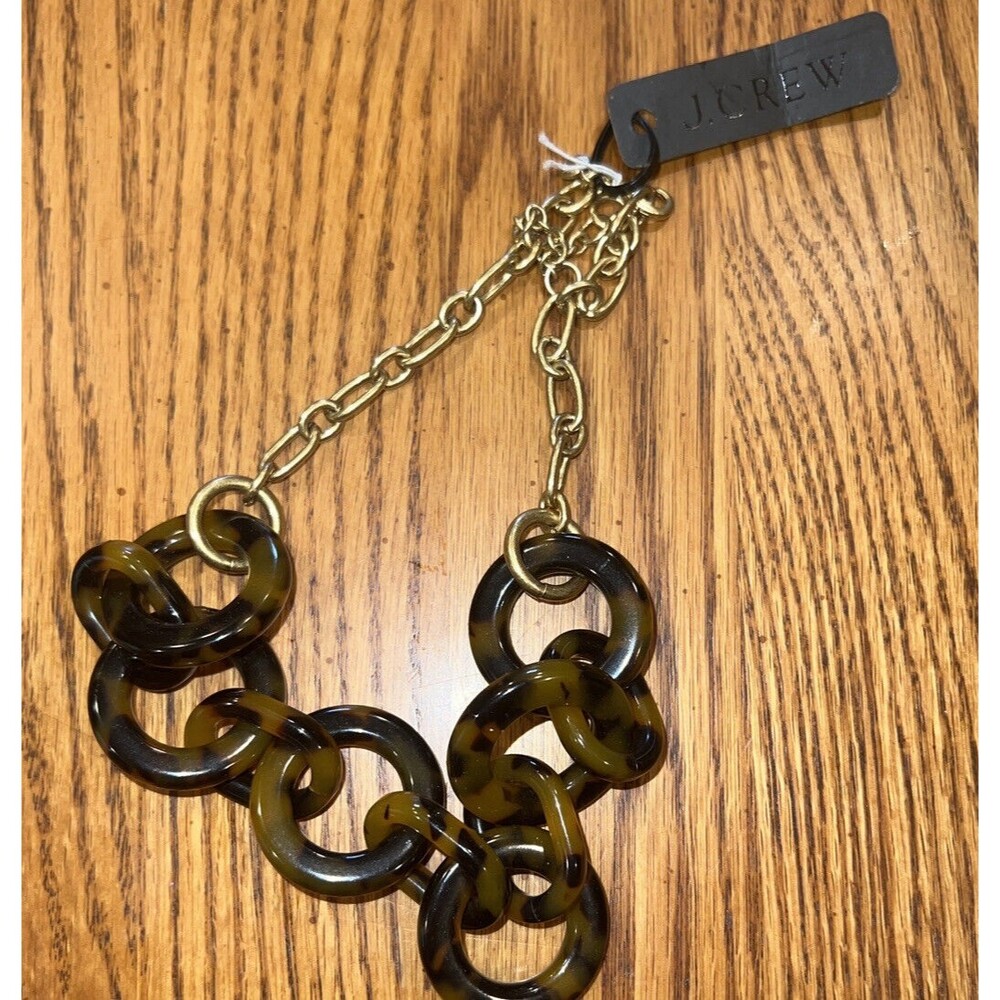 J Crew Necklace Faux Tortoise Statement Chain Gold Chunky Huge Estate New - Picture 6 of 7